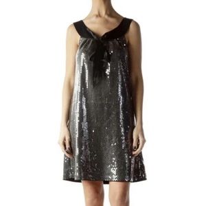 larok black sequin with satin bow mini dress